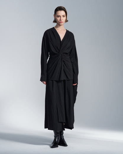 HARRISON WONG / Rayon Cupro V Neck Shirt With Twisted