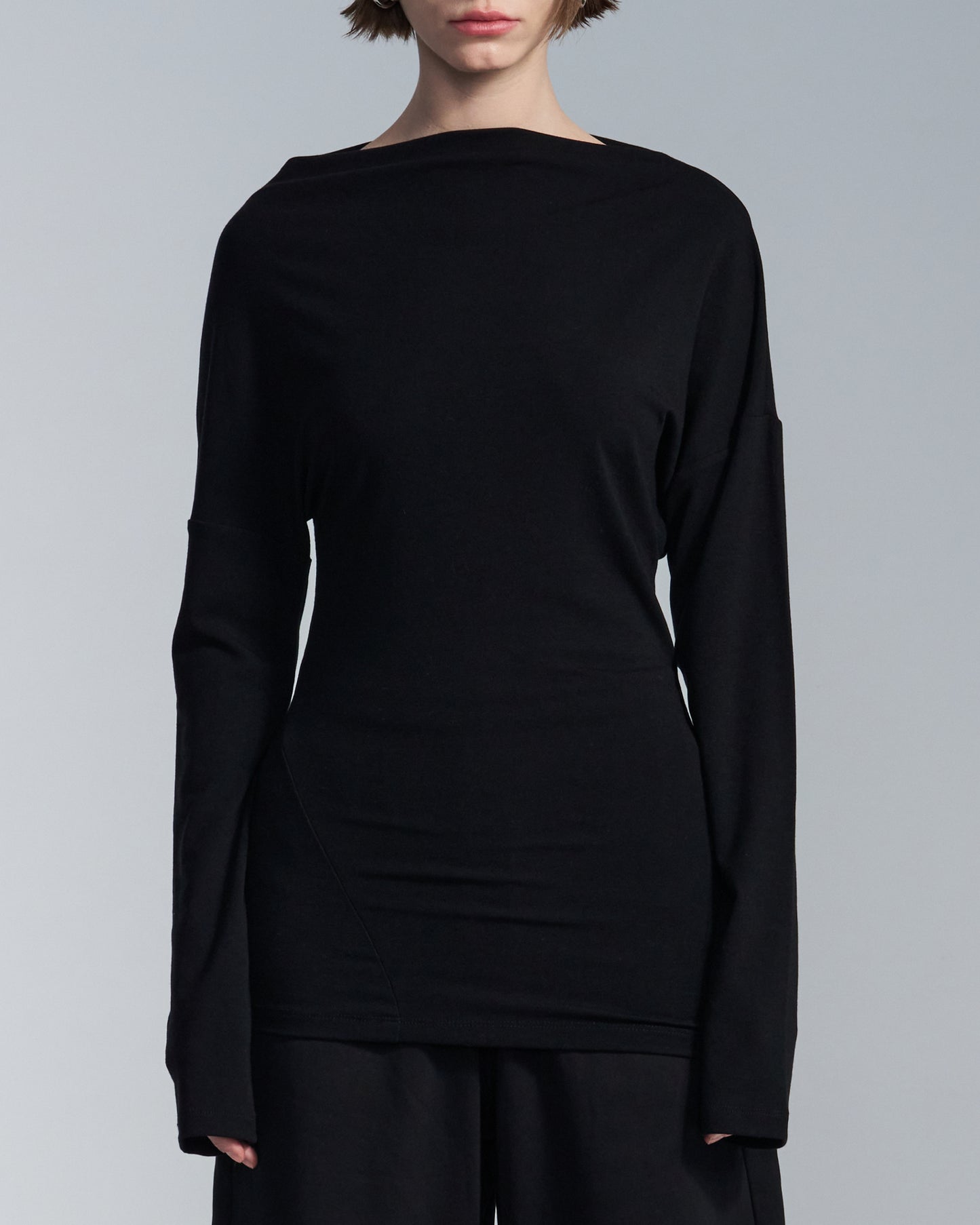 HARRISON WONG / Lyocell Wool Boat Neck Long Sleeve T-Shirt