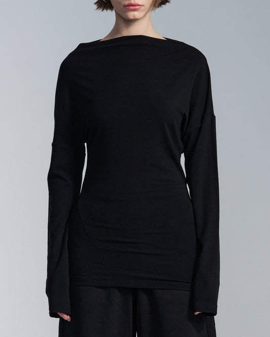 HARRISON WONG / Lyocell Wool Boat Neck Long Sleeve T-Shirt