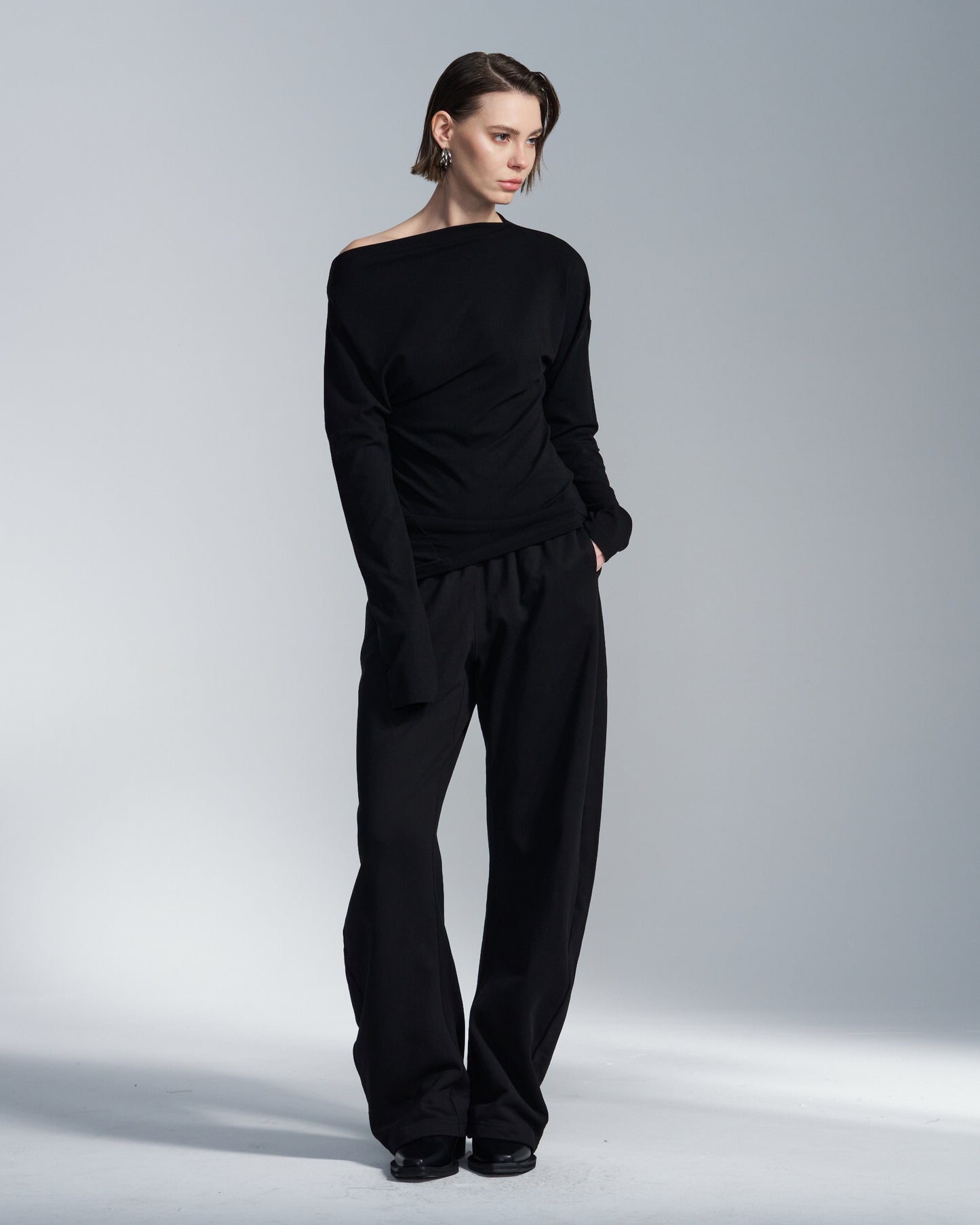 HARRISON WONG / Lyocell Wool Boat Neck Long Sleeve T-Shirt