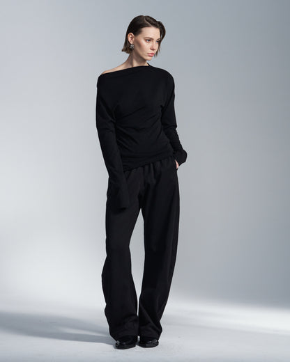 HARRISON WONG / Lyocell Wool Boat Neck Long Sleeve T-Shirt