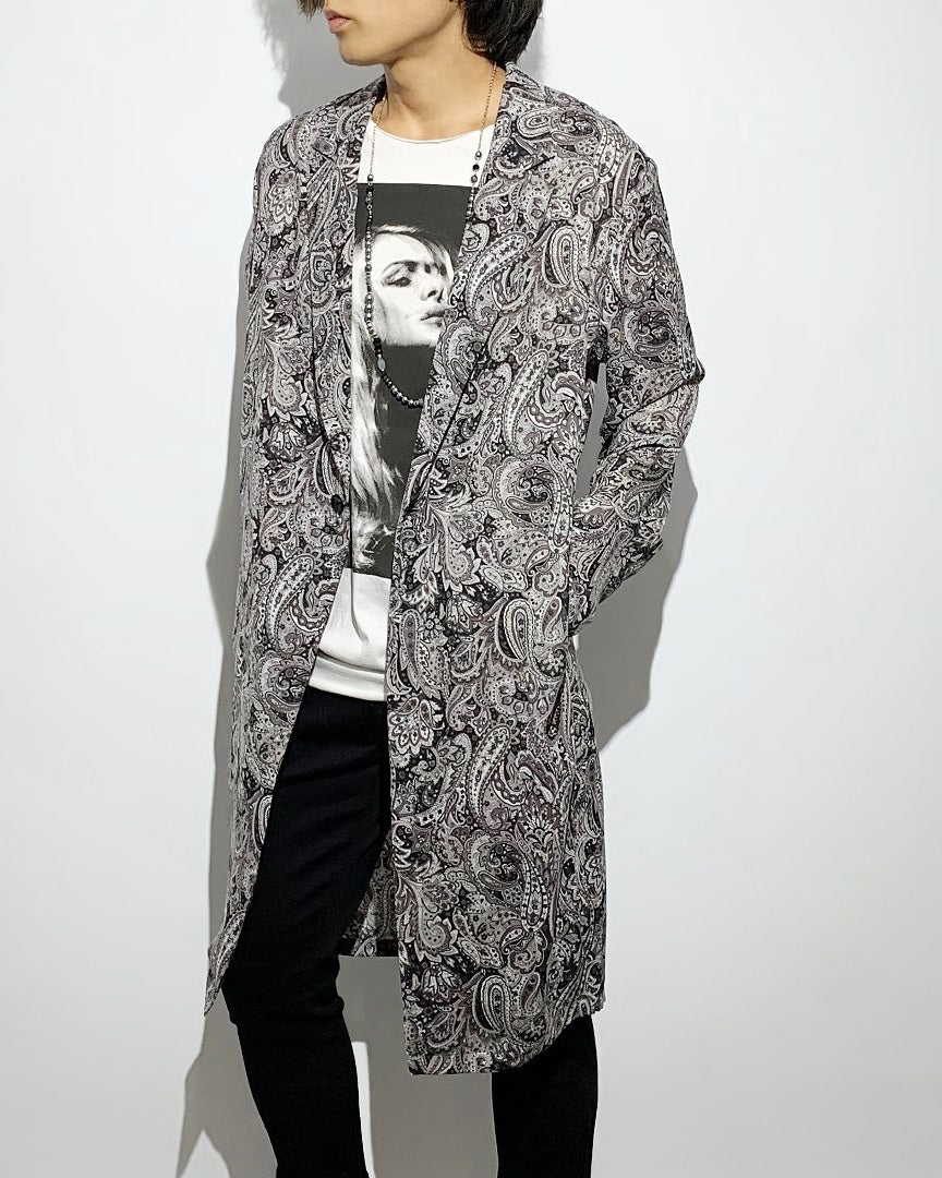 ADULT by YUJISUGENO / Paisley Pattern Long Shirt Jacket - BLACK