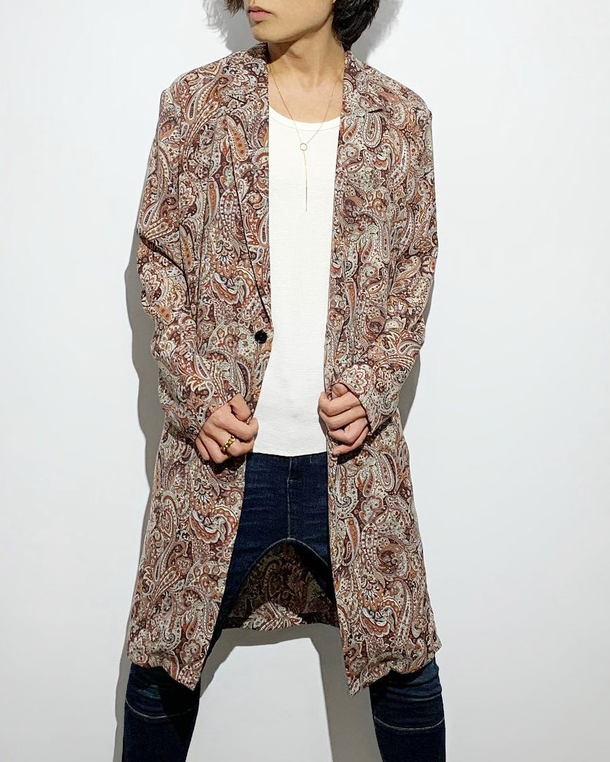 ADULT by YUJISUGENO / Paisley Pattern Long Shirt Jacket - BROWN