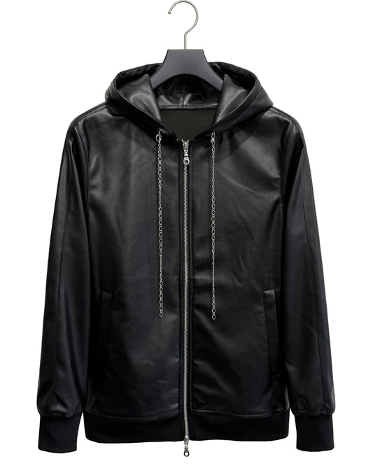 agr / Synthetic Leather Hooded JK with Chain