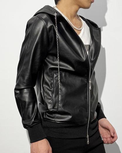 agr / Synthetic Leather Hooded JK with Chain
