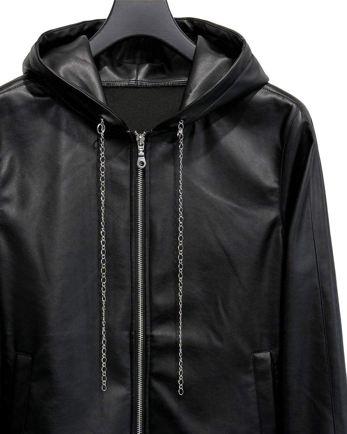 agr | Synthetic Leather Hooded JK with Chain – HARAJUKU VILLAGE