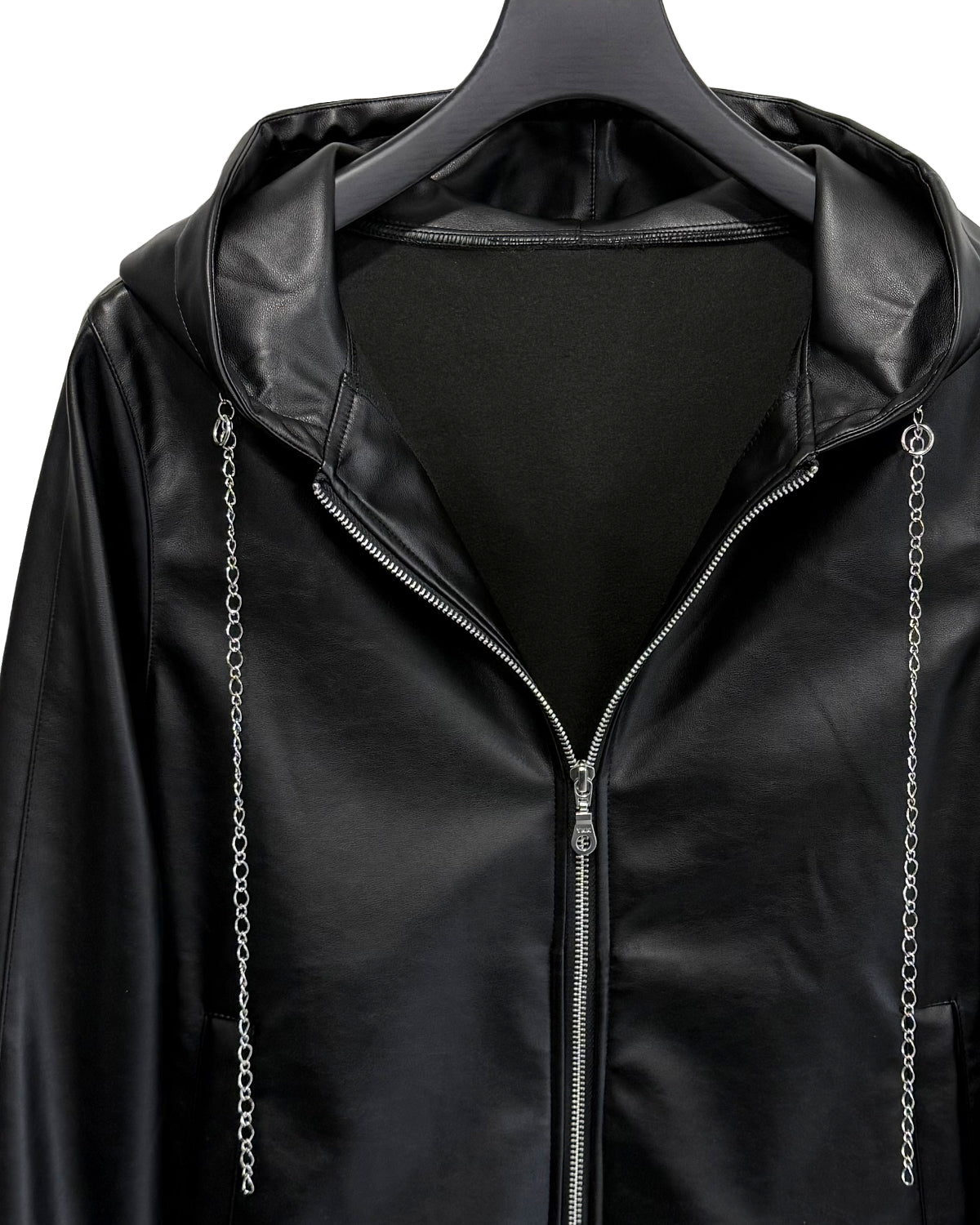 agr | Synthetic Leather Hooded JK with Chain – HARAJUKU VILLAGE