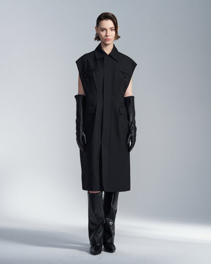 HARRISON WONG / Wide Shoulder Sleeveless Shirt Dress