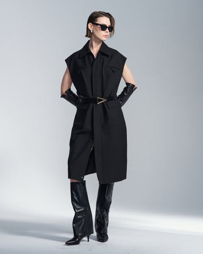 HARRISON WONG / Wide Shoulder Sleeveless Shirt Dress