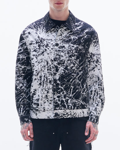 HARRISON WONG / Nylon Cotton Jacket With Broken Glass Print - Black