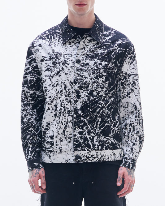 HARRISON WONG / Nylon Cotton Jacket With Broken Glass Print - Black