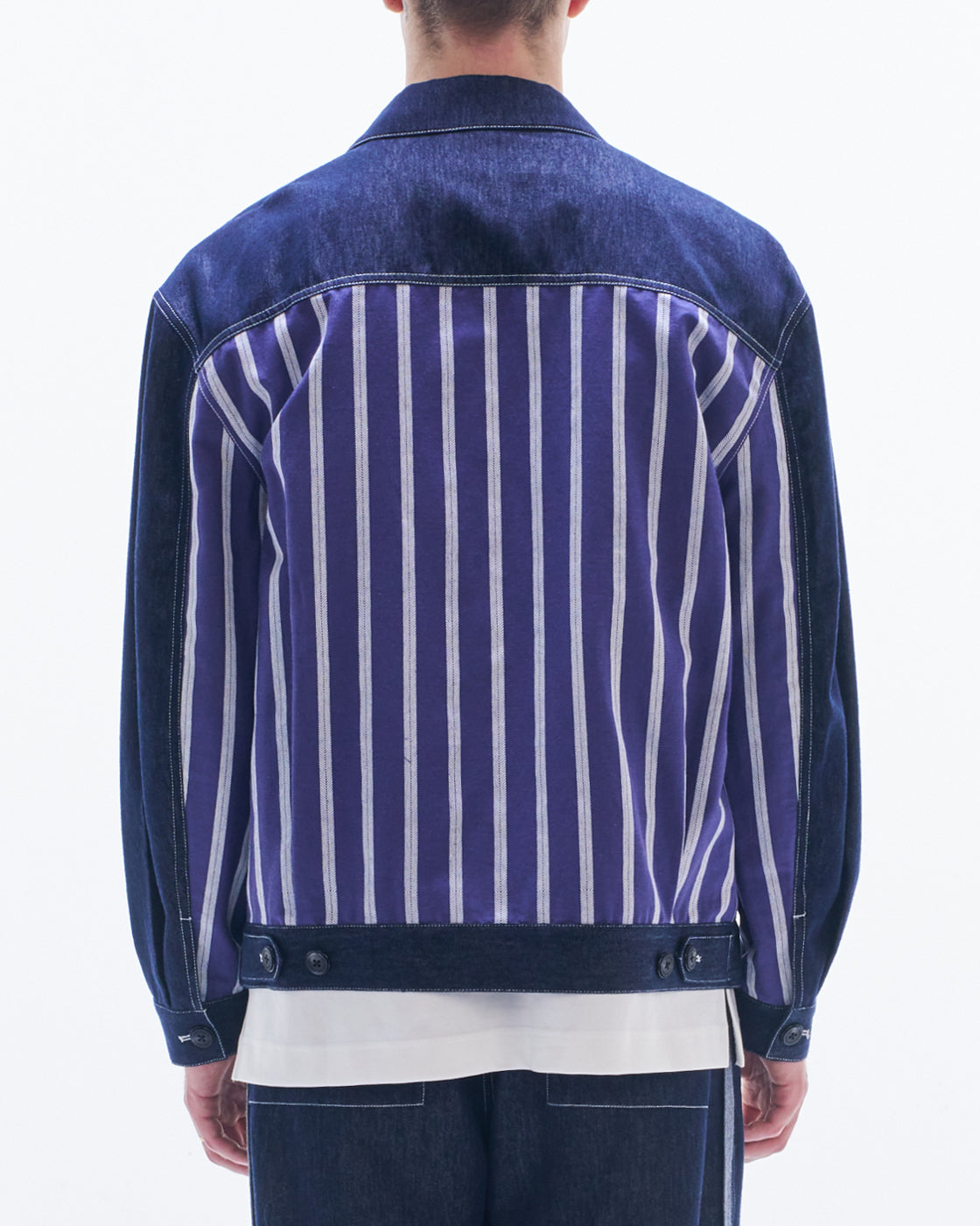 HARRISON WONG / Denim Jacket Contrast With Striped Linen