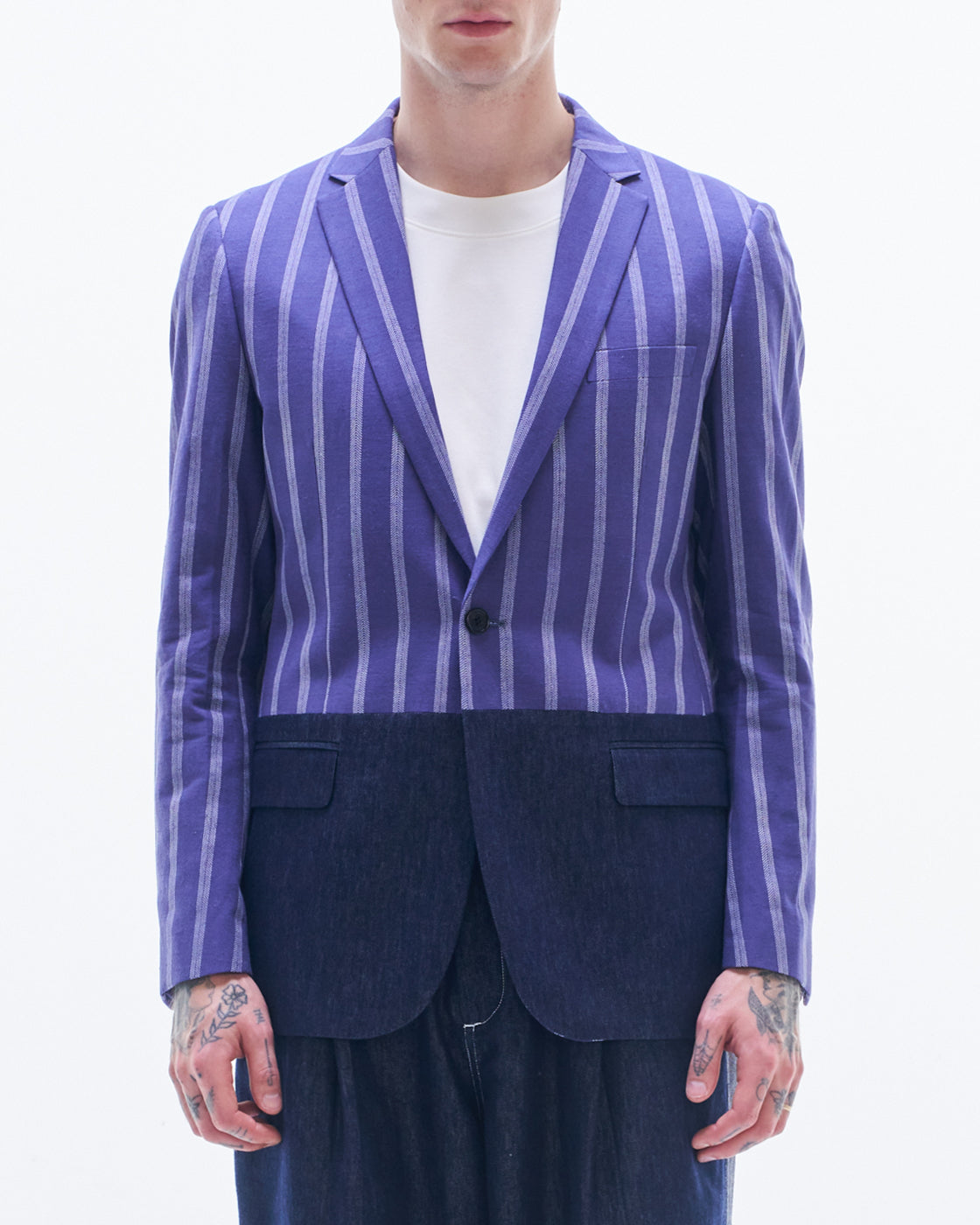 HARRISON WONG / Striped Linen Blazer Contrast With Denim