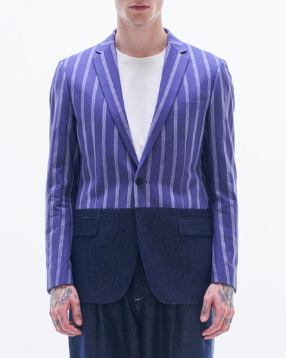 HARRISON WONG / Striped Linen Blazer Contrast With Denim
