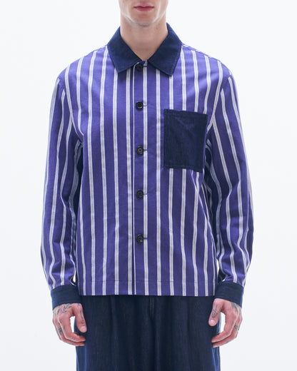 HARRISON WONG / Striped Linen Shirt With Denim Pocket