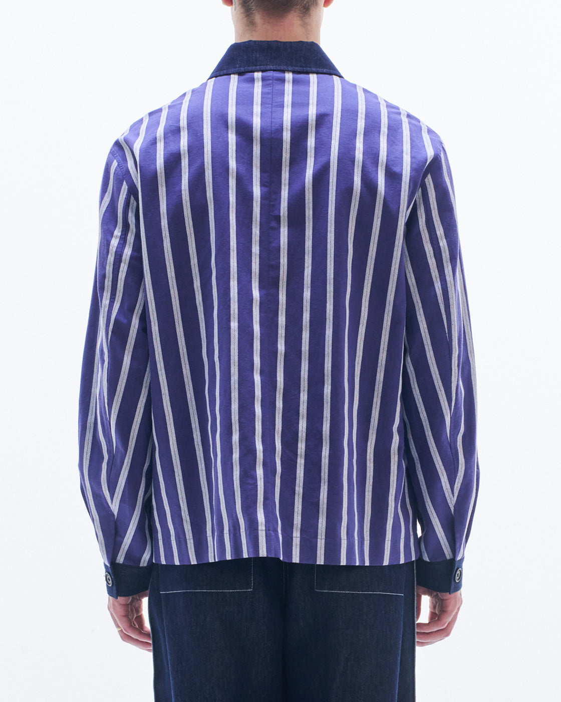 HARRISON WONG / Striped Linen Shirt With Denim Pocket