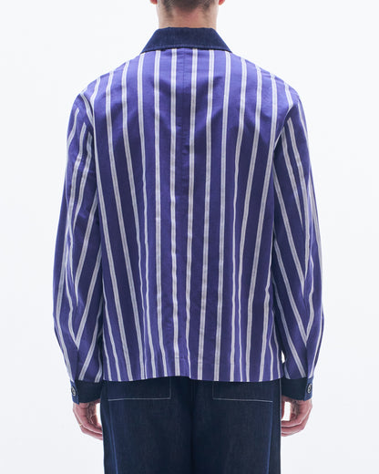HARRISON WONG / Striped Linen Shirt With Denim Pocket