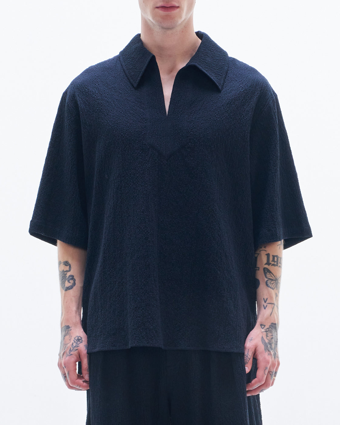 HARRISON WONG / Crepe Cotton Pullover Shirt - Black