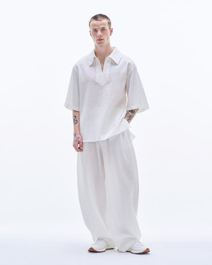 HARRISON WONG / Crepe Cotton Pullover Shirt - White