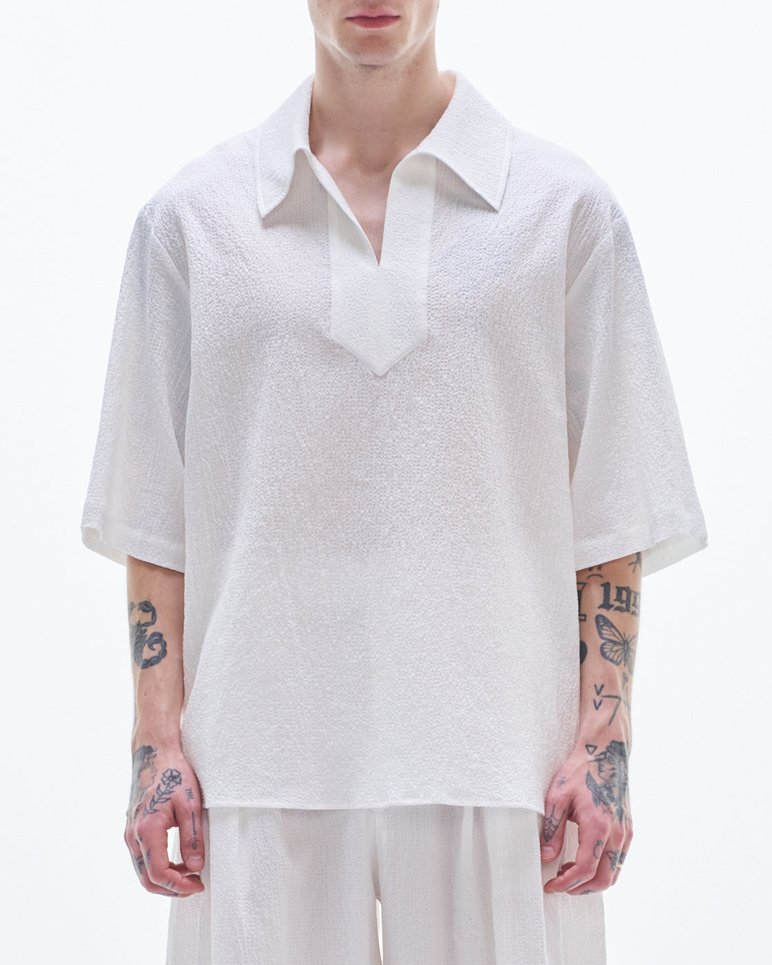 HARRISON WONG / Crepe Cotton Pullover Shirt - White