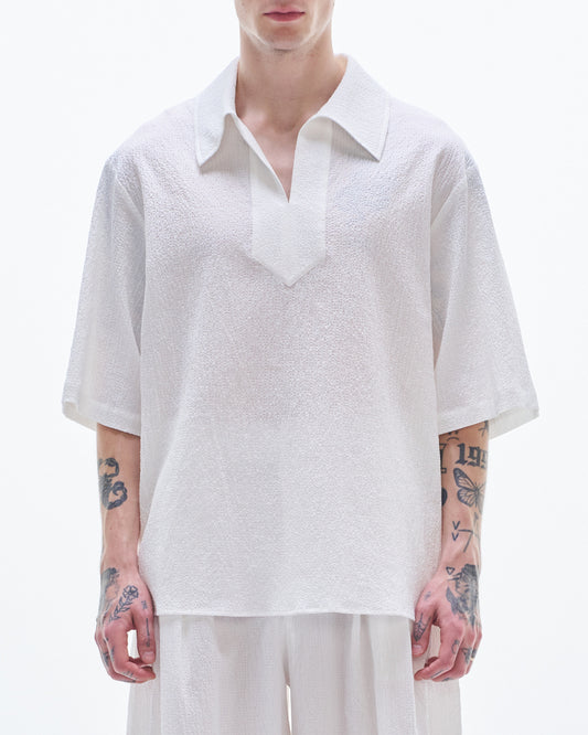 HARRISON WONG / Crepe Cotton Pullover Shirt - White