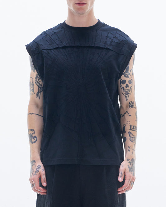 HARRISON WONG / Sleeveless Tee With Burnt-Out Pattern - Black
