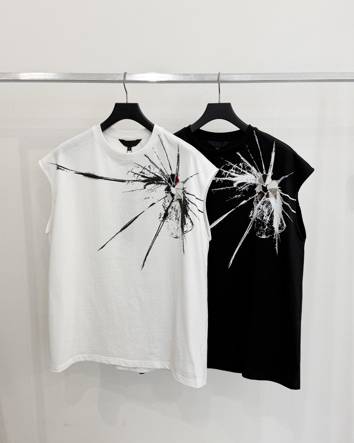 HARRISON WONG | Sleeveless Tee With Broken Glass Pattern - White