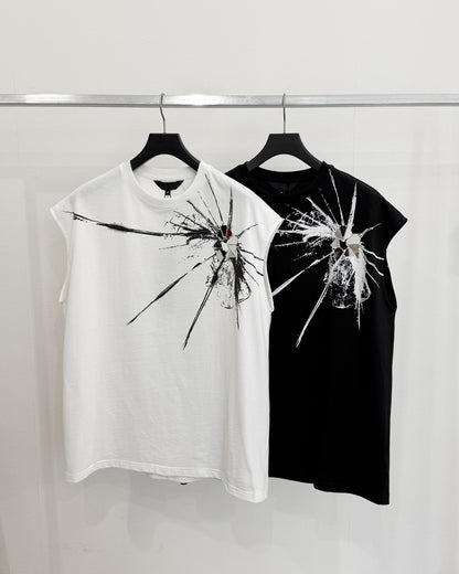 HARRISON WONG / Sleeveless Tee With Broken Glass Pattern - Black