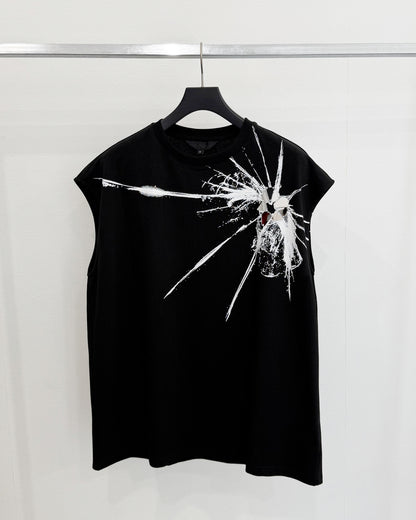 HARRISON WONG / Sleeveless Tee With Broken Glass Pattern - Black