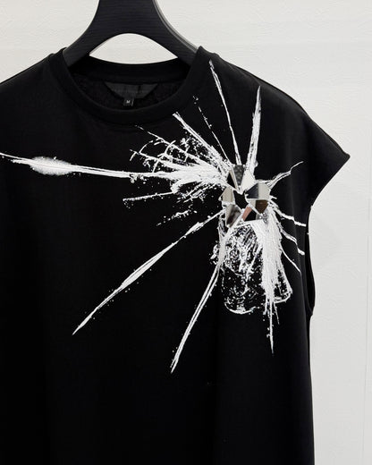 HARRISON WONG / Sleeveless Tee With Broken Glass Pattern - Black