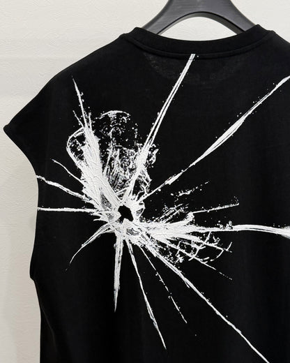 HARRISON WONG / Sleeveless Tee With Broken Glass Pattern - Black