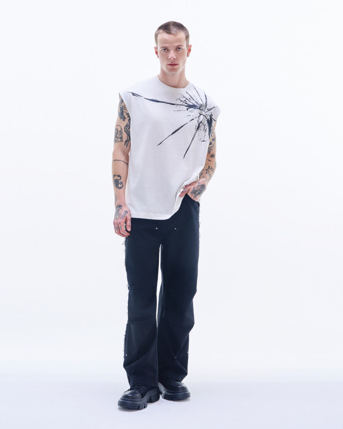 HARRISON WONG | Sleeveless Tee With Broken Glass Pattern - White