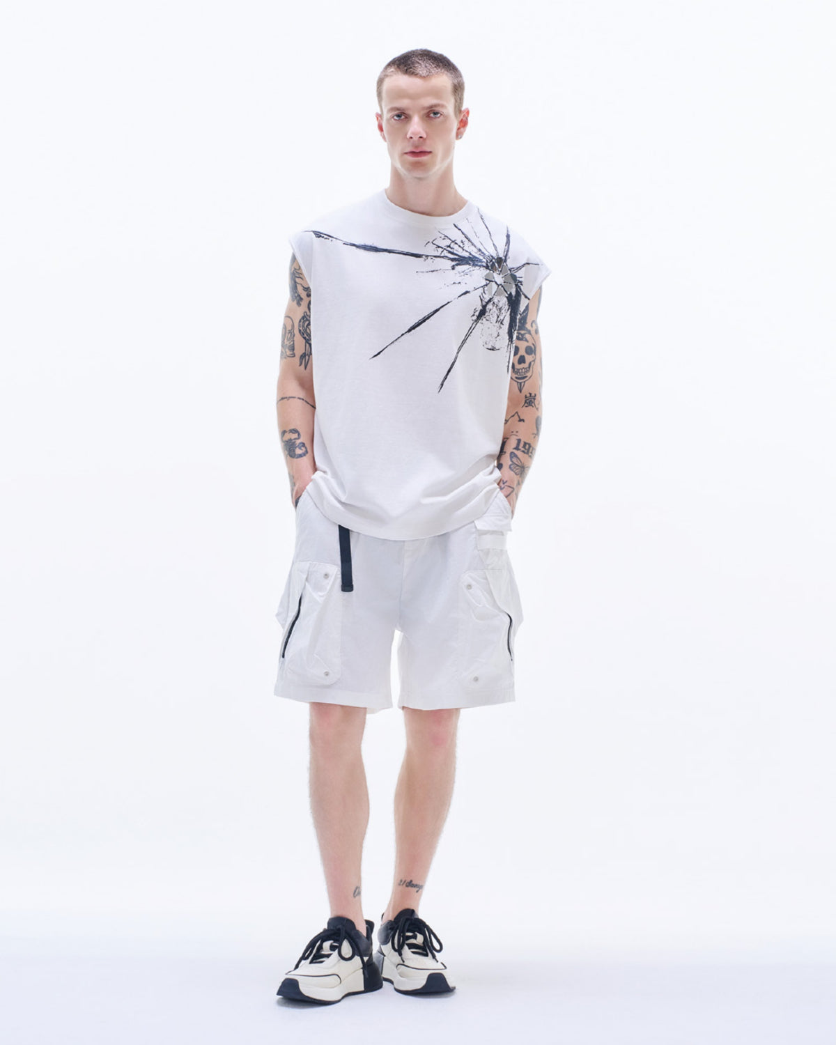 HARRISON WONG | Sleeveless Tee With Broken Glass Pattern - White