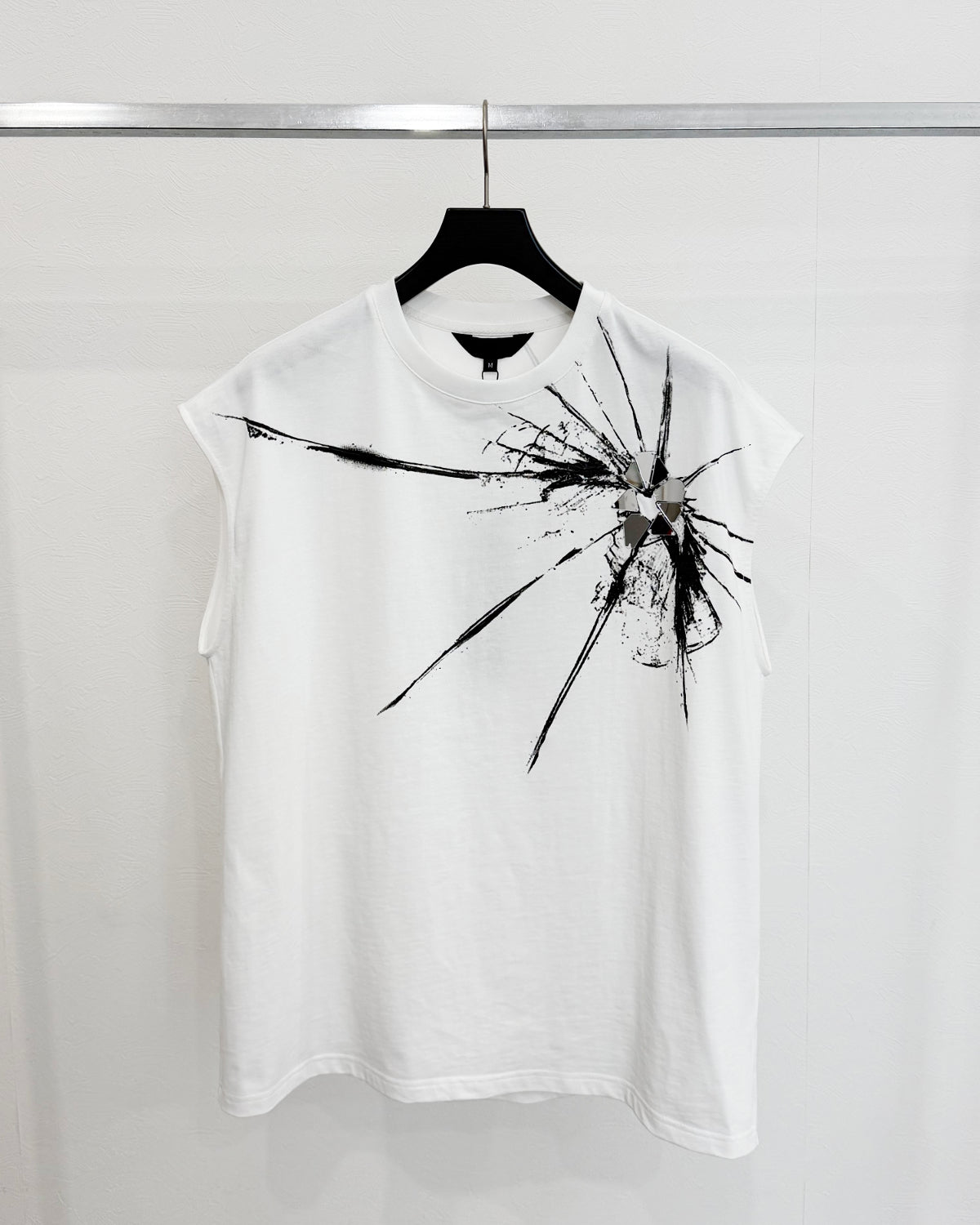 HARRISON WONG / Sleeveless Tee With Broken Glass Pattern - White