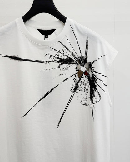 HARRISON WONG / Sleeveless Tee With Broken Glass Pattern - White