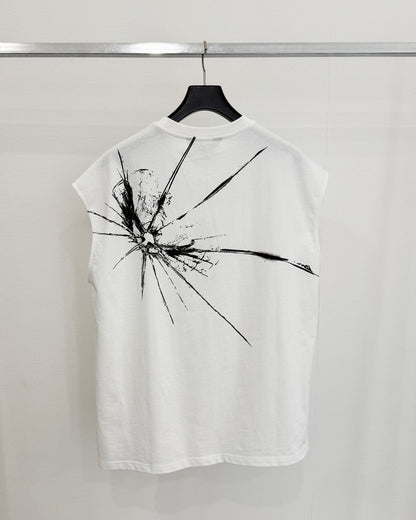 HARRISON WONG / Sleeveless Tee With Broken Glass Pattern - White