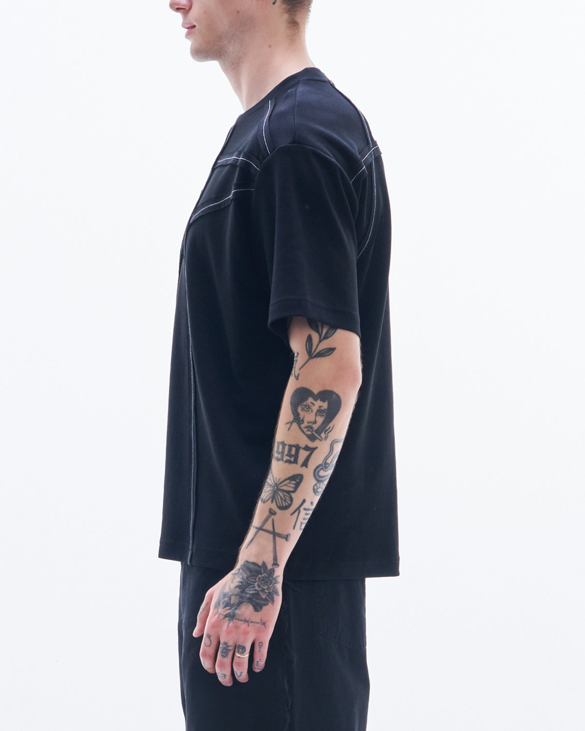 HARRISON WONG / Tee With Raw Edge Tape - Black