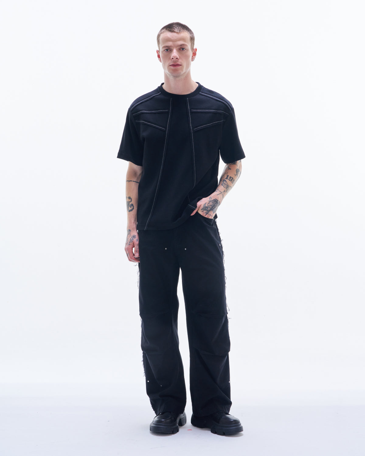 HARRISON WONG / Tee With Raw Edge Tape - Black