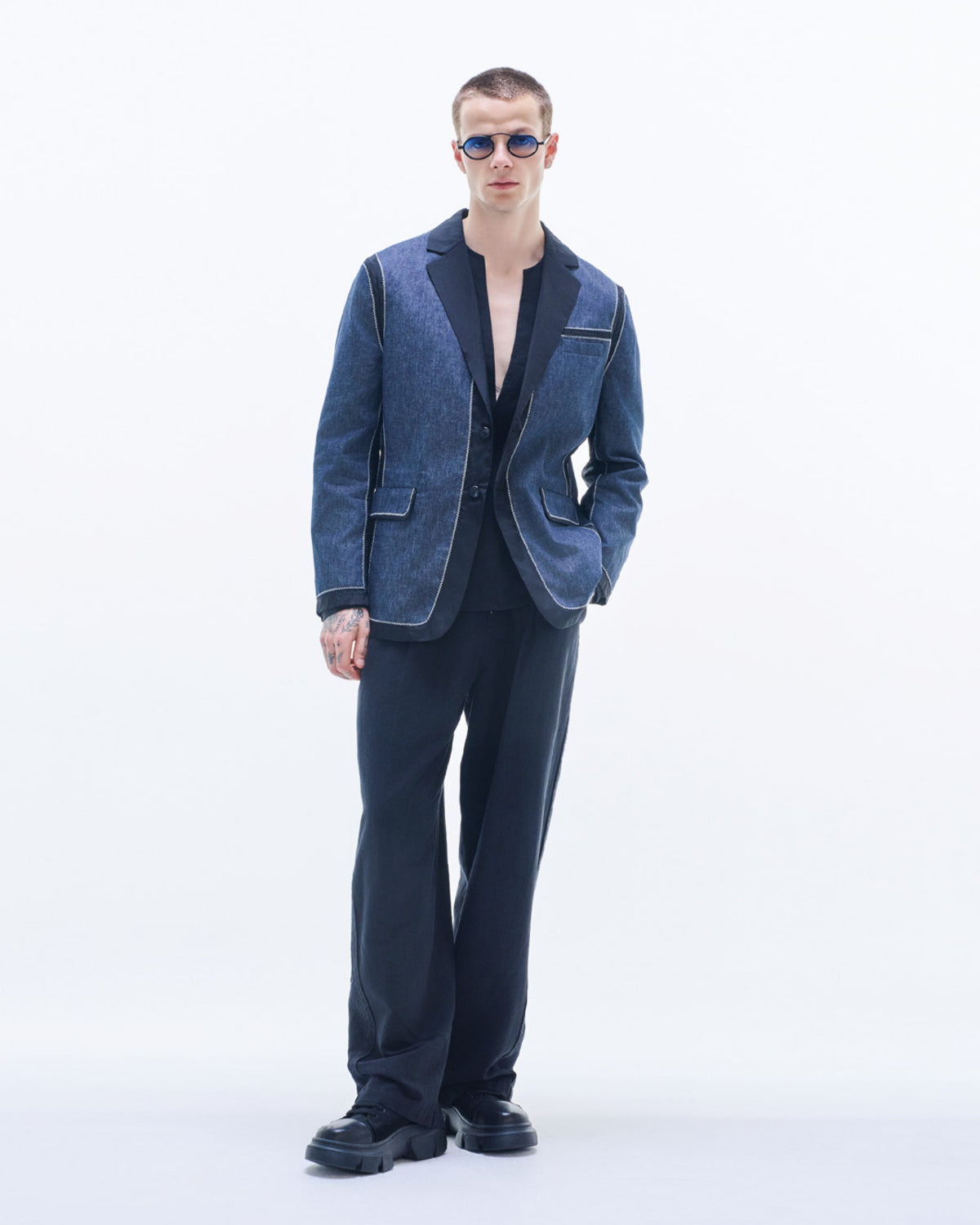 HARRISON WONG / Denim Blazer Contrast With Organza