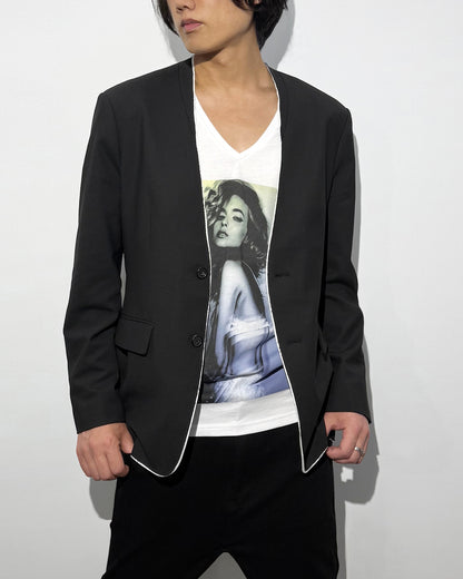 HARRISON WONG / No-Collar Wool Blazer With Raw Edge