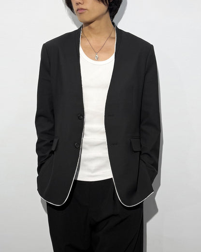HARRISON WONG / No-Collar Wool Blazer With Raw Edge