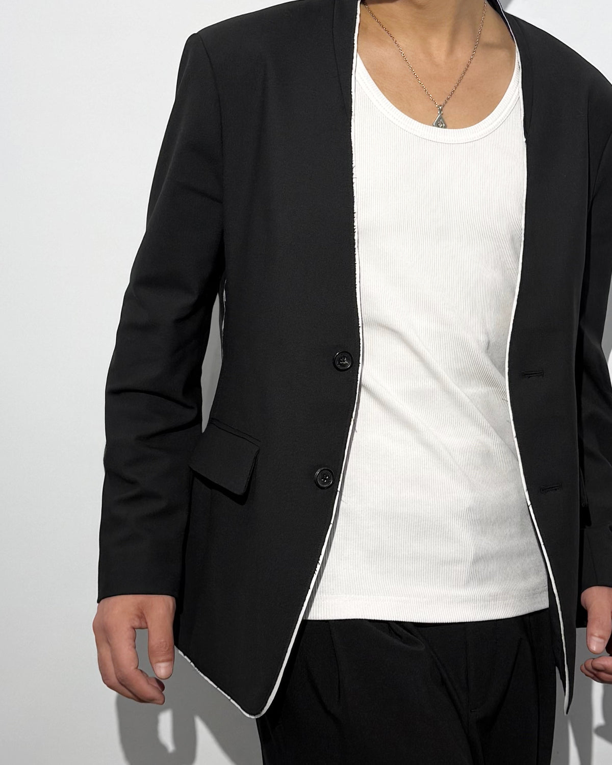 HARRISON WONG / No-Collar Wool Blazer With Raw Edge