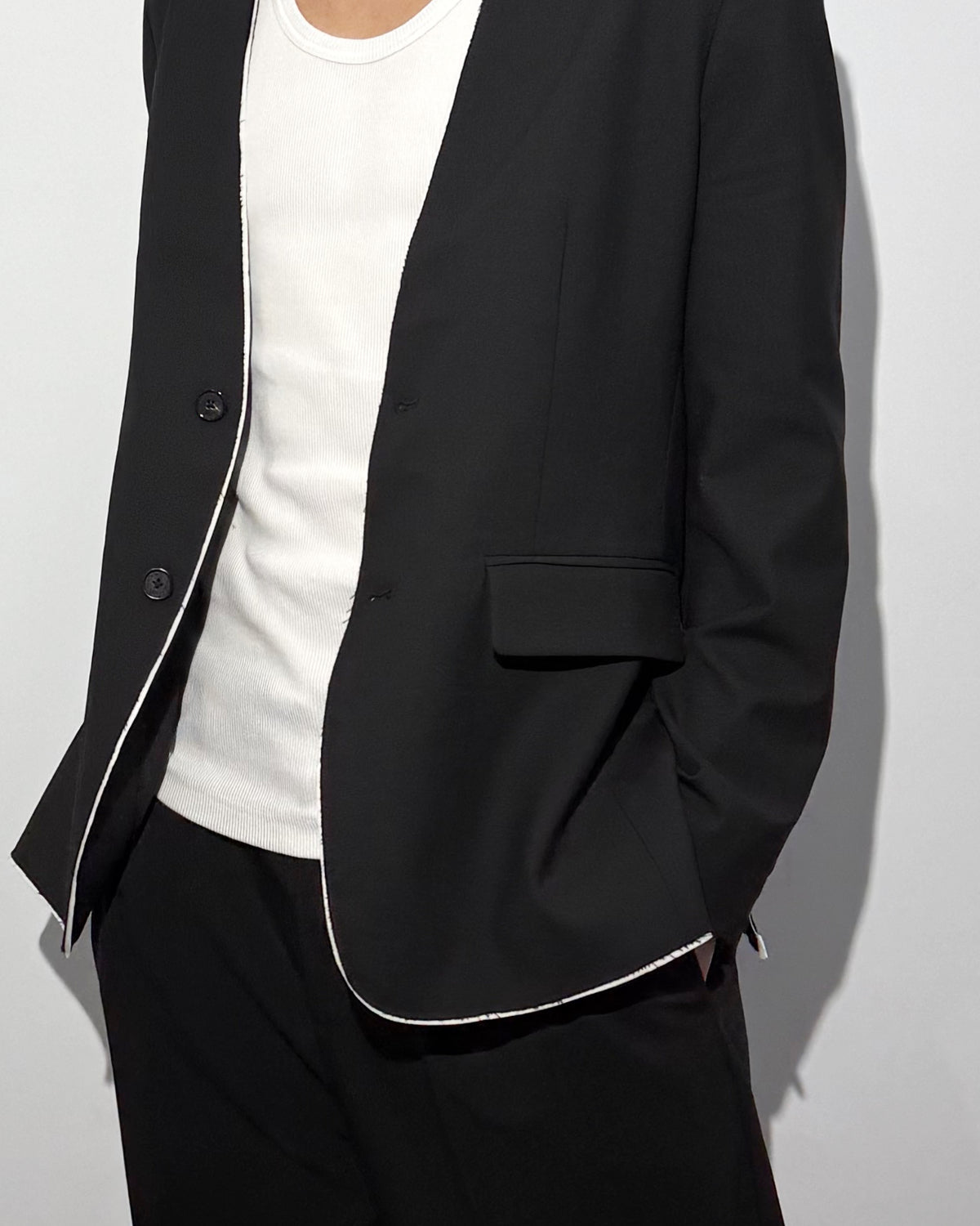 HARRISON WONG / No-Collar Wool Blazer With Raw Edge