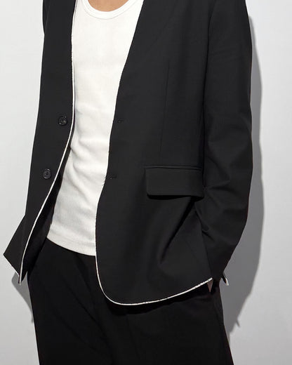 HARRISON WONG / No-Collar Wool Blazer With Raw Edge