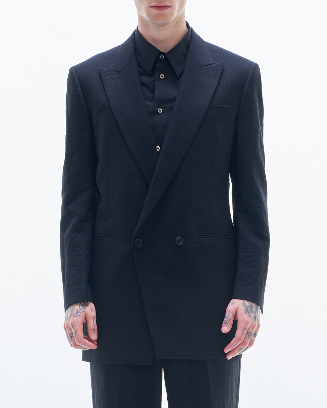 HARRISON WONG / Viscose Linen Long BD Blazer - Black