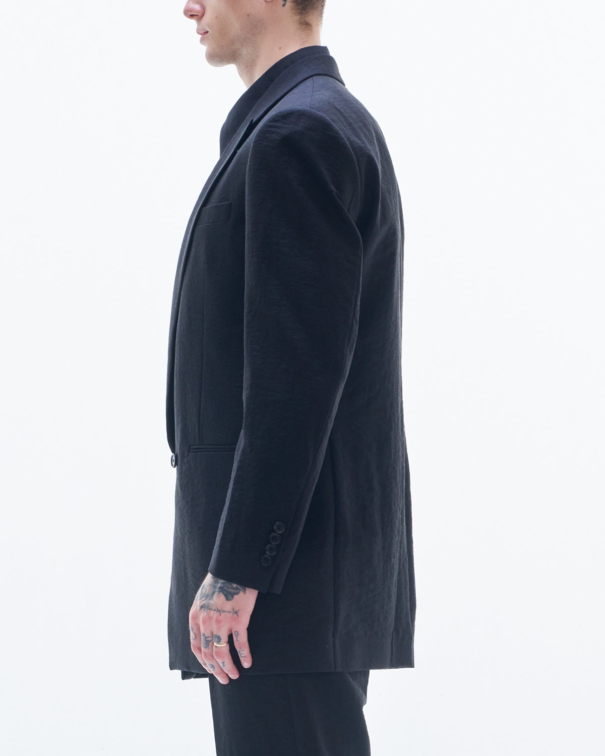 HARRISON WONG / Viscose Linen Long BD Blazer - Black