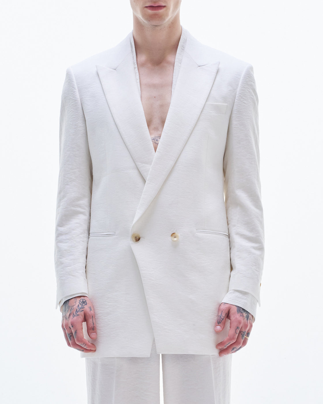 HARRISON WONG / Viscose Linen Long BD Blazer - White