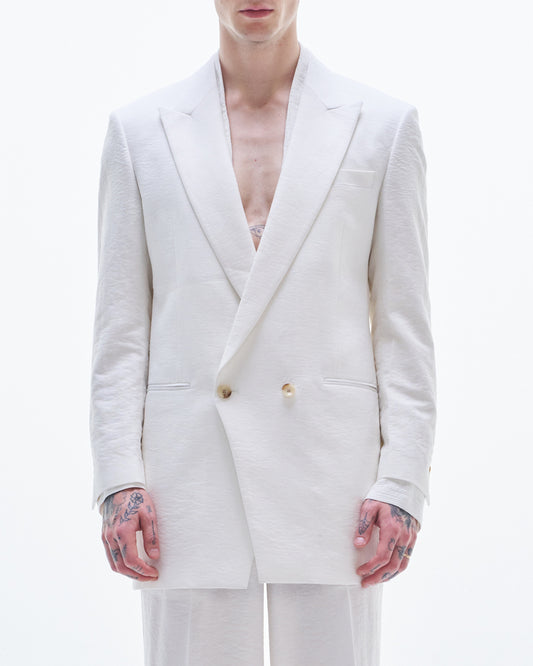 HARRISON WONG / Viscose Linen Long BD Blazer - White