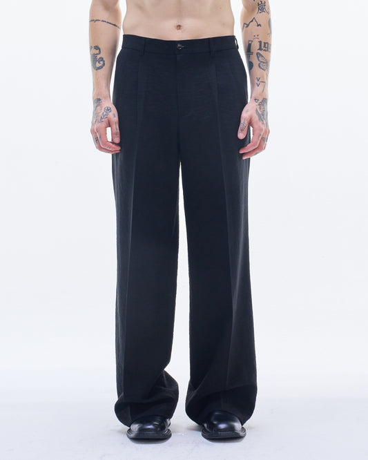 HARRISON WONG / Viscose Linen Bell Bottom Pants - Black