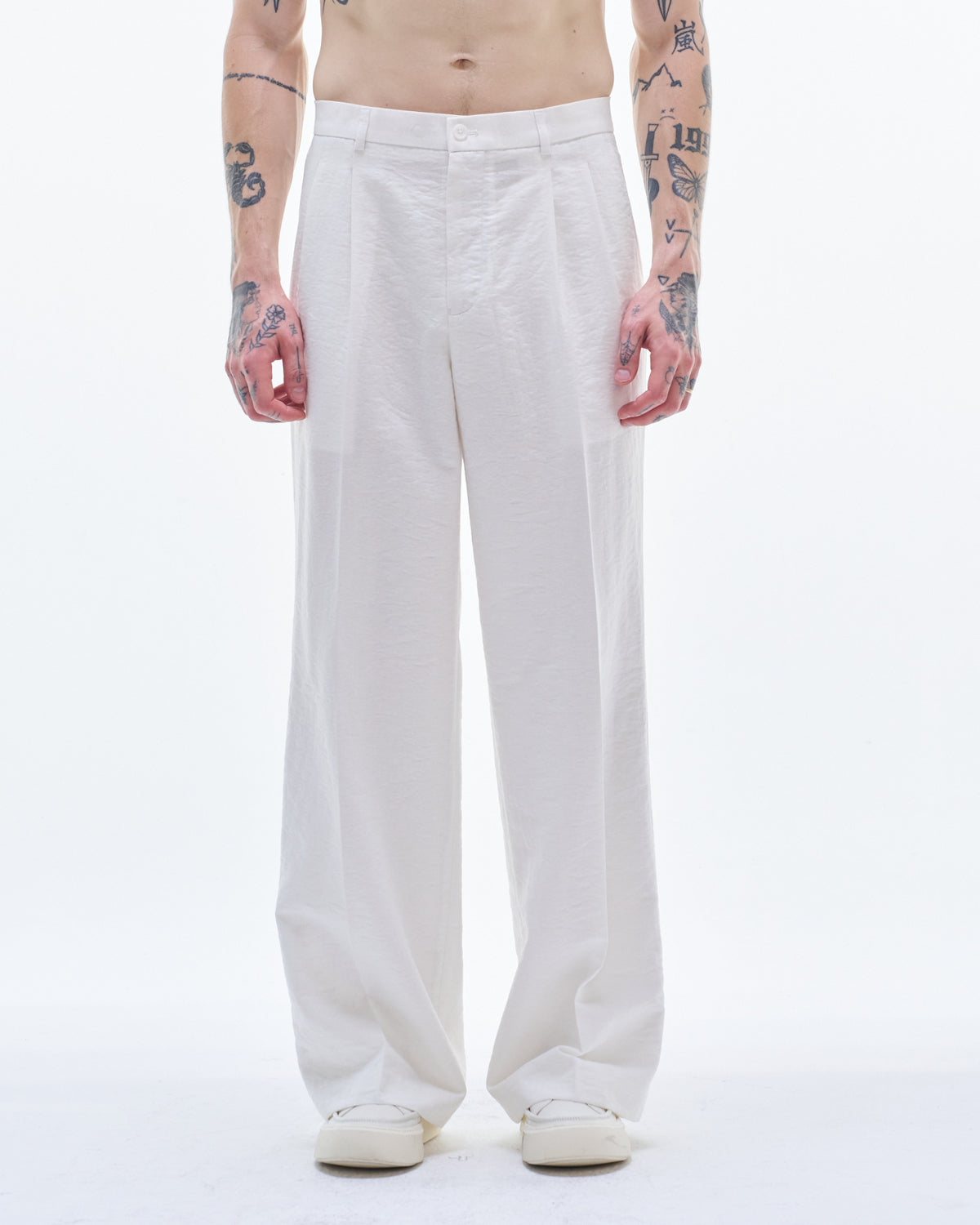 HARRISON WONG / Viscose Linen Bell Bottom Pants - White